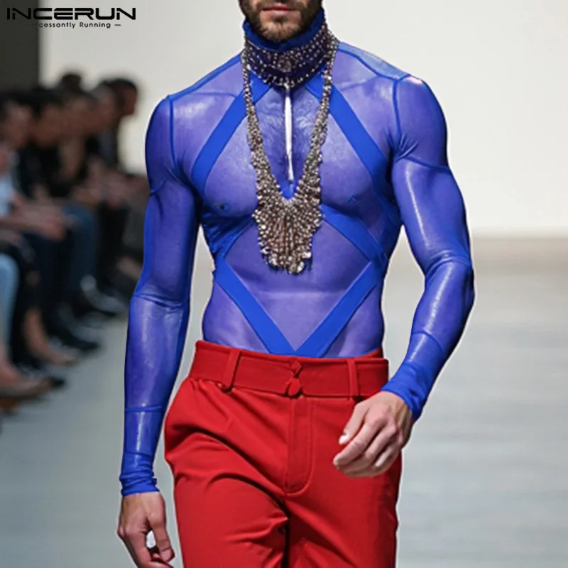 Moda Casual męskie kombinezony INCERUN perspektywa siatkowy pasek do łączenia projekt body seksowne męskie gorąca sprzedaży cienka odzież domowa S-3XL