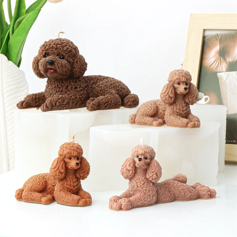 3D Teddy Poodle Dog Silicone Candle Mould, Cute Animal Mold For DIY Wax Candle Soap Plaster Resin Cake Decor Handcraft Gift