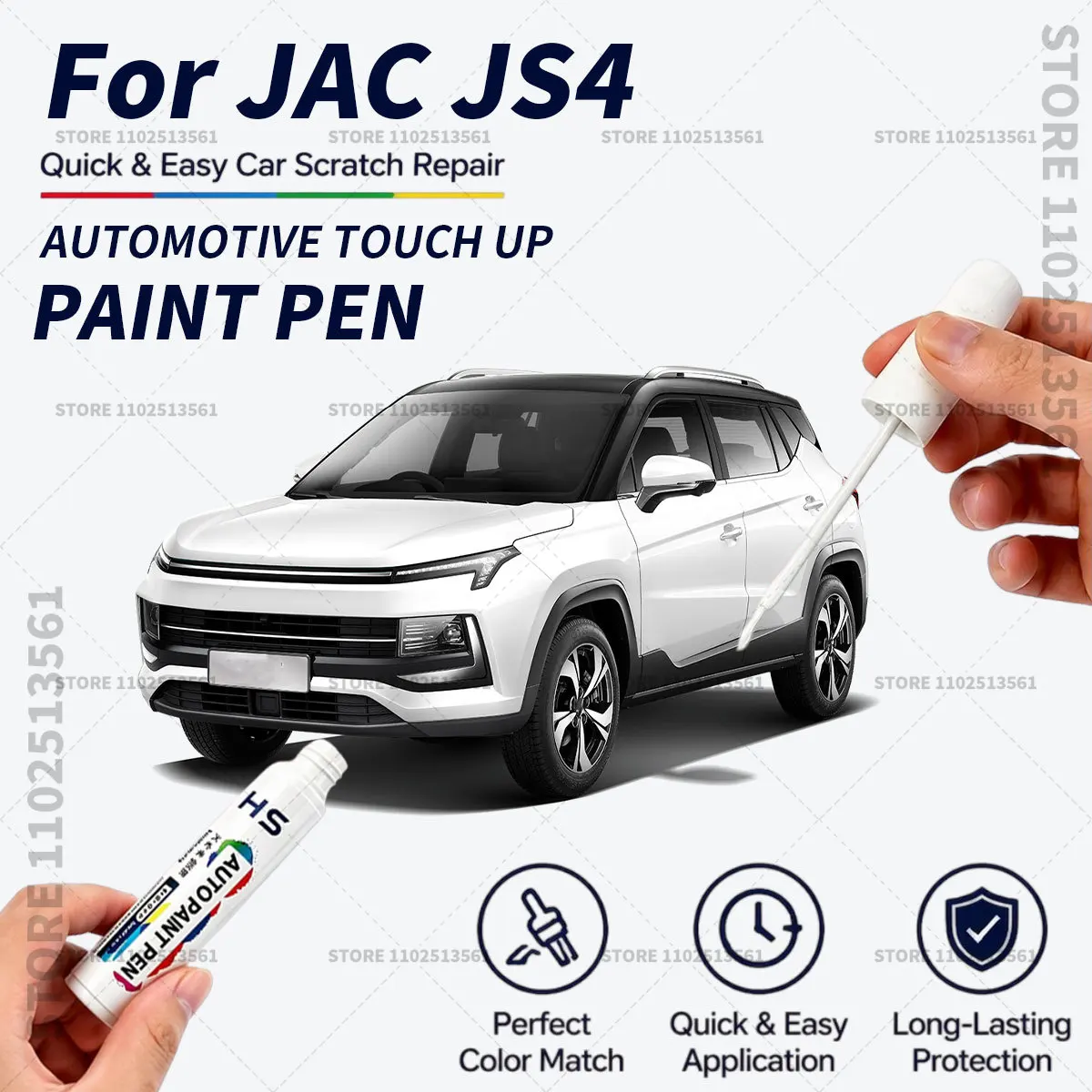 For 2020-2025 JAC JS4 White Blue Quick Dry Car Touch Up Paint Pen Auto Scratch Repair Brush for Paint Chips Scratches and Scuffs