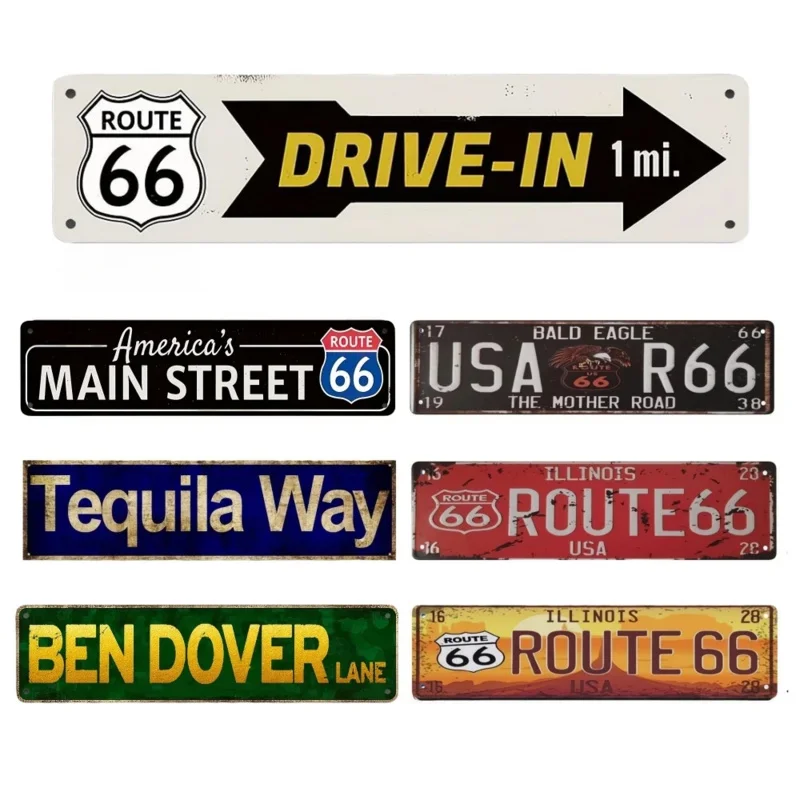 Vintage ROUTE 66 Street Sign, USA Illinois Aluminum Address Sign Funny Metal Sign, Wall Decor, Garage, Bar, Outdoor Decor