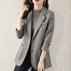 Graue Kleidung, Oberbekleidung, Blazer, Damenjacke, schmale Mäntel für Damen, Mode, 2024, Neuheiten, klassischer Damenanzug, koreanisch, beliebt