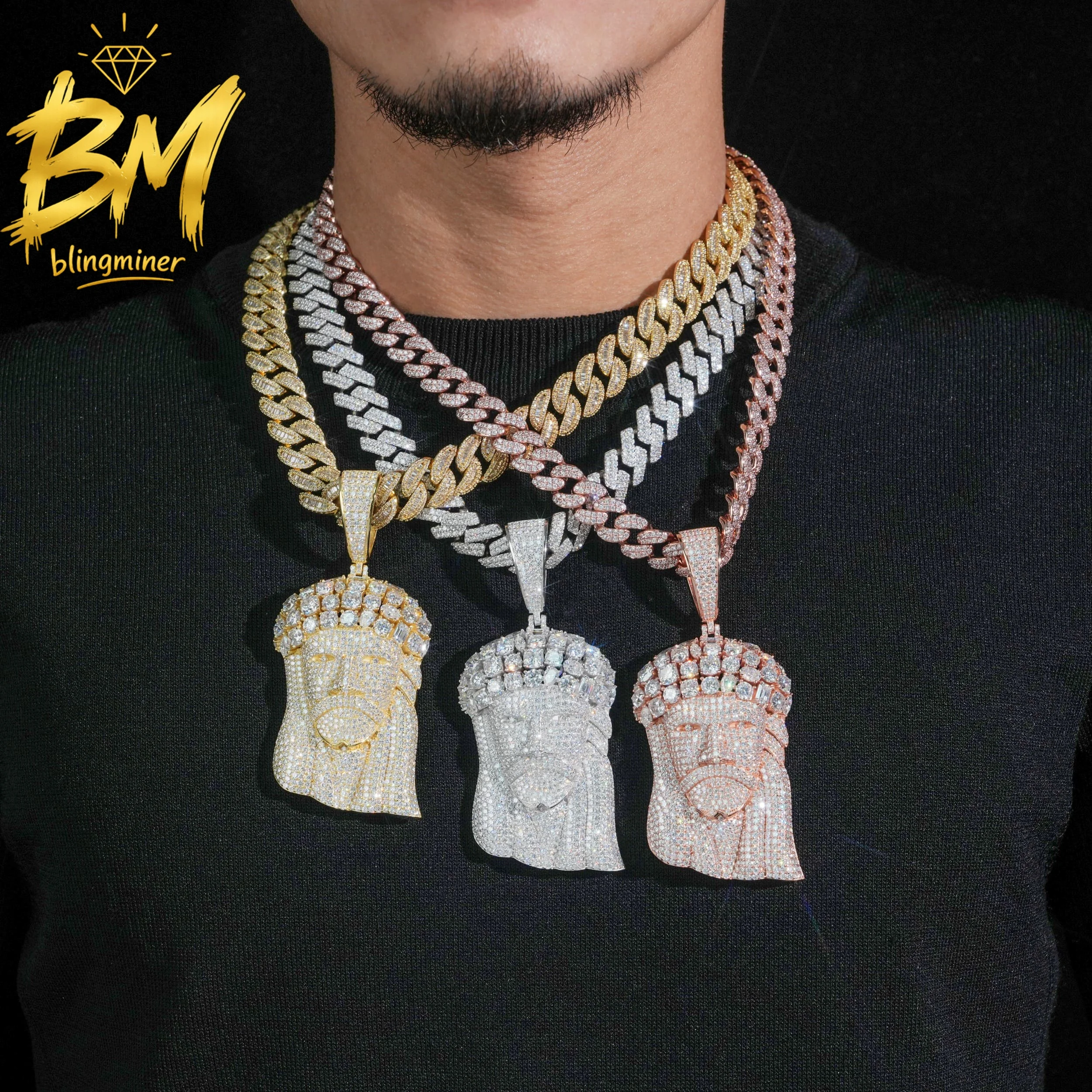 Blingminer Iced Out Hip Hop Jesus S925 Silver VVS Moissanite Pendant For Men Women Pendants Jewelry Pass Diamonds Tester GRA