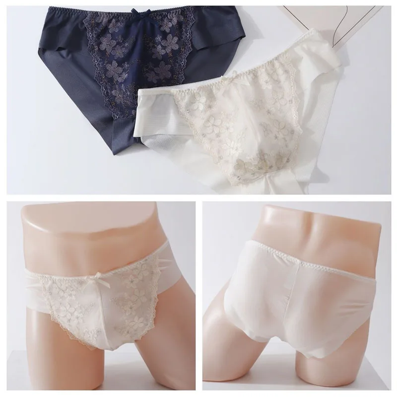 

Man's Sexy Lace Bow See Through Briefs LGBT Sissy Panties Cross-dressing BF Gift Harajuku FKK Party