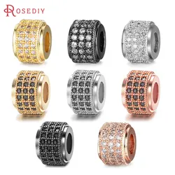 6PCS 6.5x8.5MM Brass and Zircon Cylinder Spacer Beads Bracelets Beads Diy Jewelry Making Supplies Diy Findings Accessories
