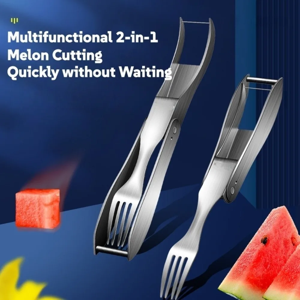 

304 Stainless Steel 2-in-1 Fruit Fork Cutter Easy Use Uniformly Cube Cutting Watermelon Cutter Time Saving Efficient