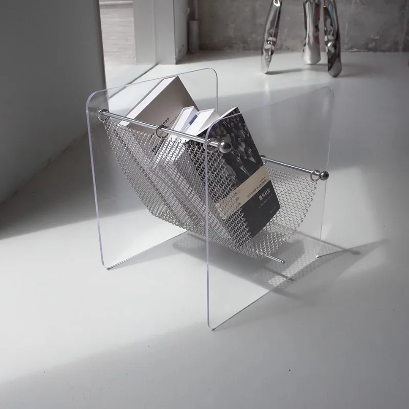 

Modern Scandinavian Metal & Acrylic Magazine Rack Geometric Floor-Standing Organizer for Living Room & Office Storage Decor