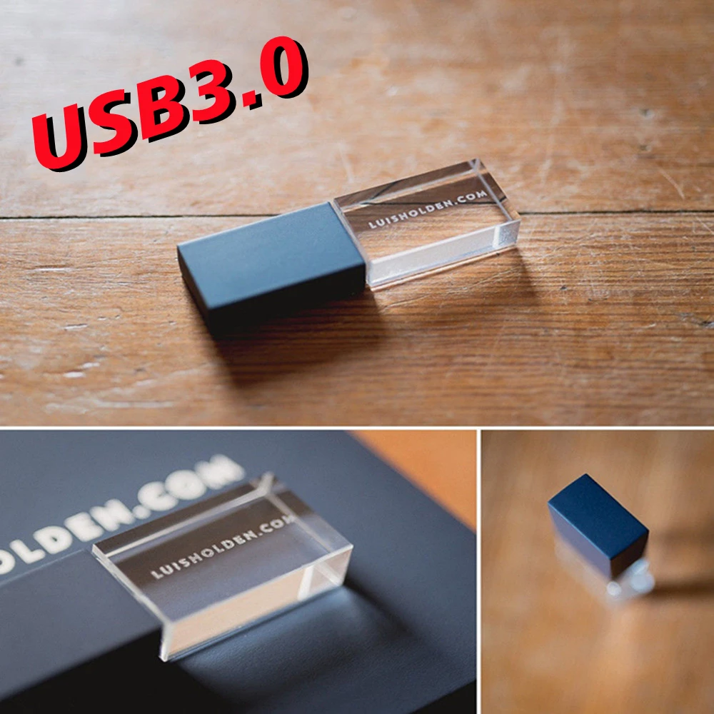 Free Custom Laser Engraving LOGO Color Metal Crystal USB3.0 High-speed Flash Drive 8GB 16GB 32GB 64GB 128GB Memory Stick