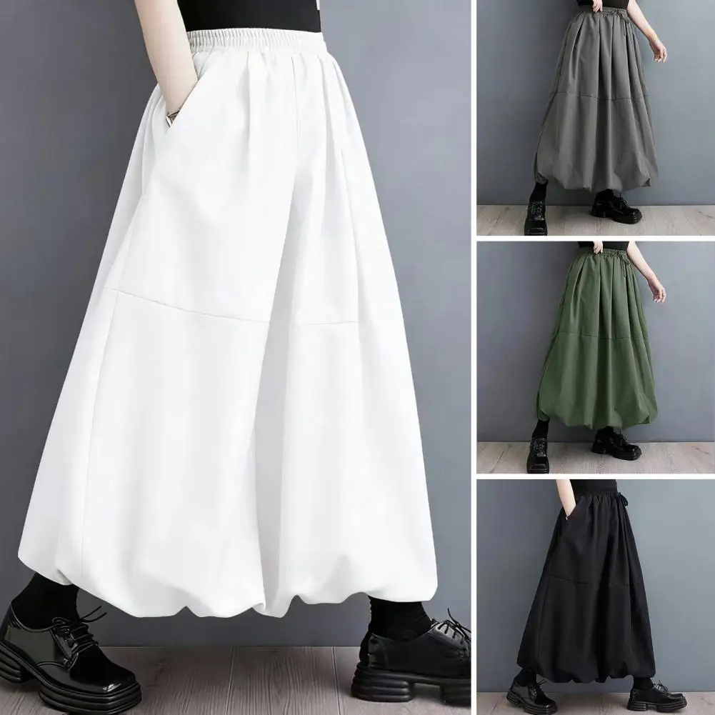 Women Skirt High Waist Large Hem Maxi Skirt with Pockets Pure Color Loose Fit Casual Bud Skirt Evening Party Wear 여자 스커트