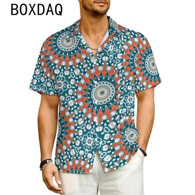 

Men's Summer Beach Vacation Shirt 3D Kaleidoscope Pattern Element Printing Blouse Men's Short Sleeved Lapel Casual Blouse Tops