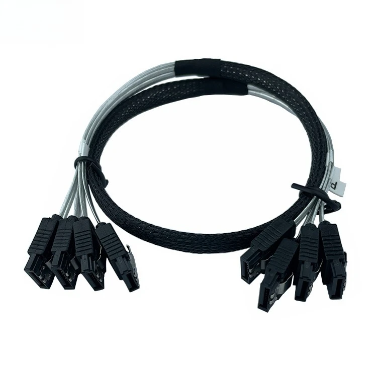 كابل SAS فضي صغير 4 SATA إلى 4 SATA 3.0 7P مع علبة كمبيوتر شبكية مضفرة طول كابل خادم القرص الصلب اختياري 0.5 متر 1 متر