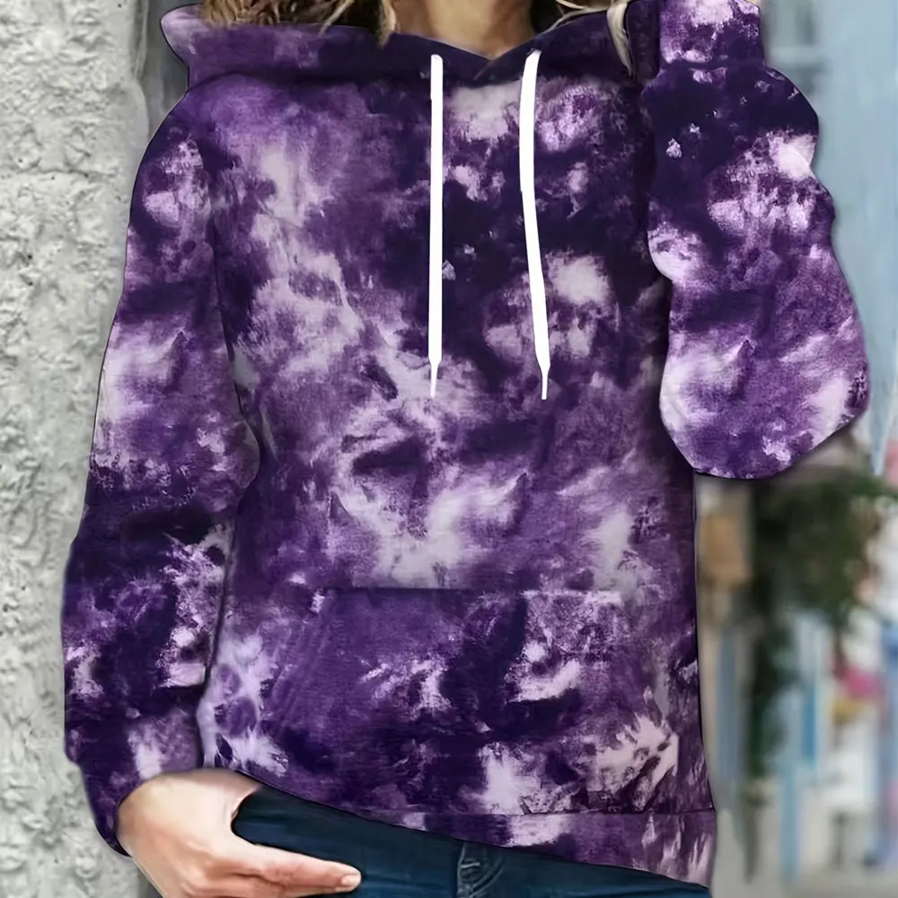 

Women's Sweater Hoodies Sweatshirts Velvet Winter Casual Spray-painted Print Colorful Long Sleeve Pullovers Autumn Woman Clothes