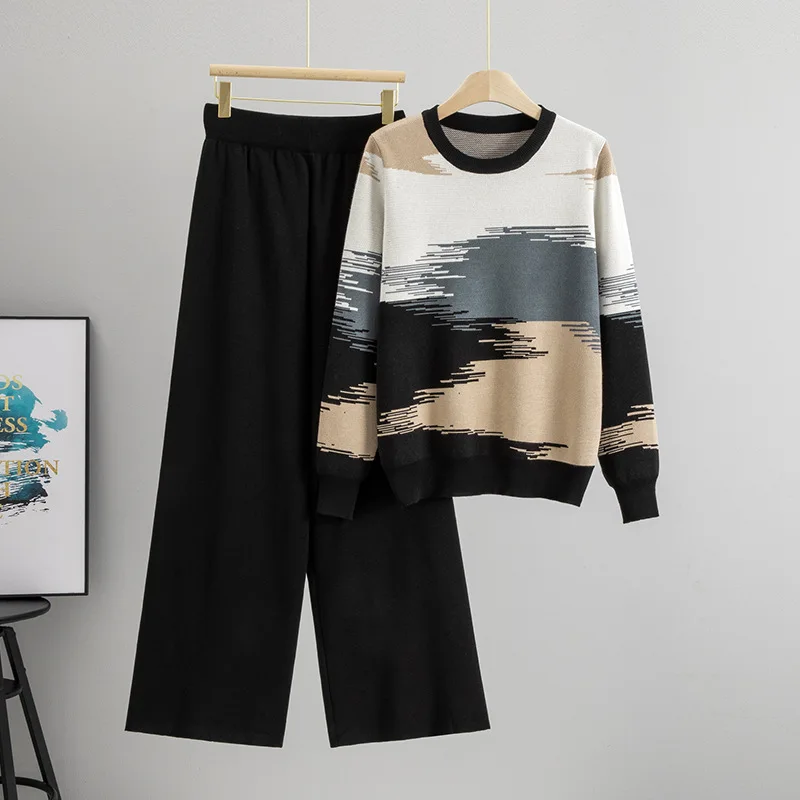 Greenora Women Matching Set Old Money Coquette Color Block Knit Sweater Pants Casual Two Piece Outfit 2026