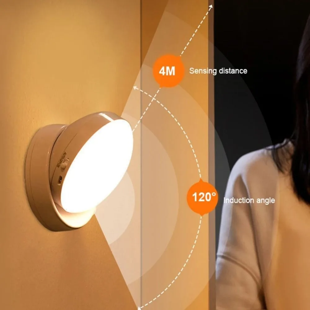 360 استدارة LED ضوء الليل ذكي الإنسان التعريفي مصابيح الحائط المستديرة الإبداعية USB شحن محس حركة ضوء تحت الخزانة