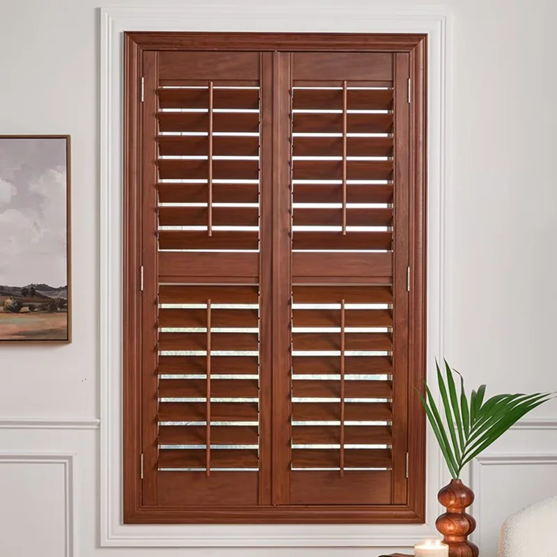 Custom Made Solid Wood Plantation Shutter Blinds with Privacy Protection and Air Ventilation for Kitchen  Living Room