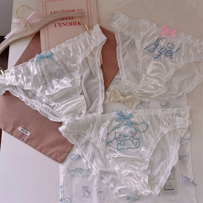 Nova sanrio cinnamoroll roupa interior dos desenhos animados diamante traceless cintura baixa kawaii sexy confortável respirável briefs moda tanga