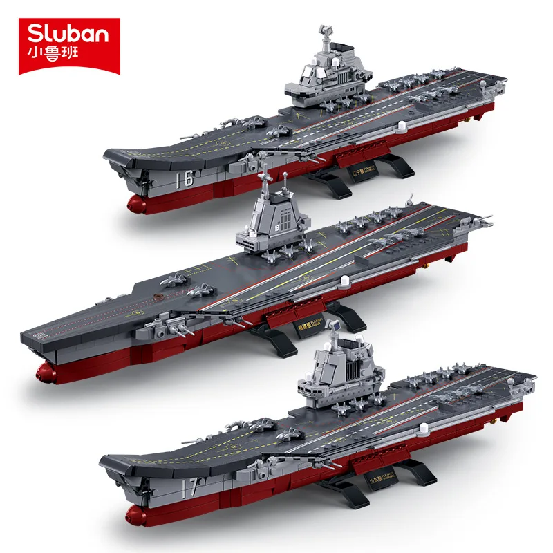 

SLUBAN Military Series 1/700 Scale PLA .NAVY Shandong Fujian Liaoning Warship Model Building Block Kids Bricks Toys Ship Gift