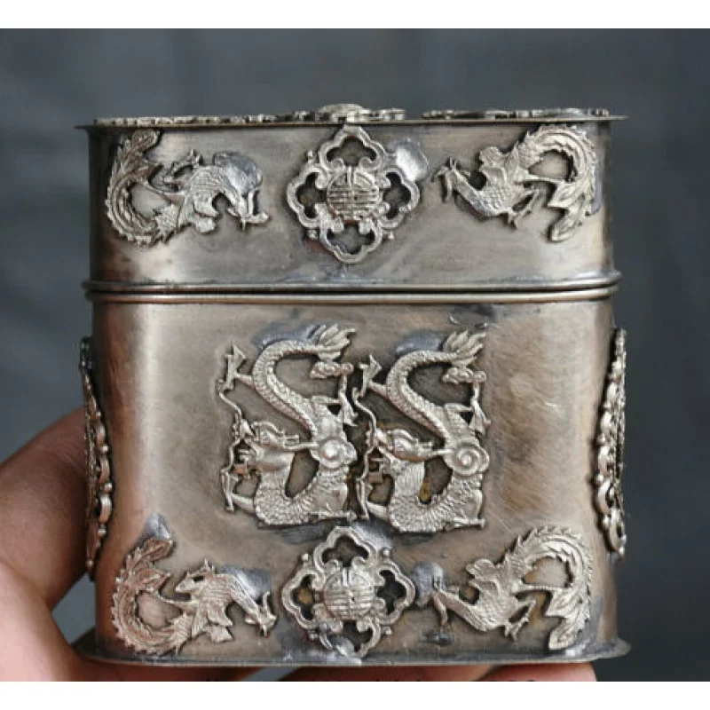 

Rare Old China Silver Dynasty Palace Dragon Phoenix Cigarette box Coccoloba