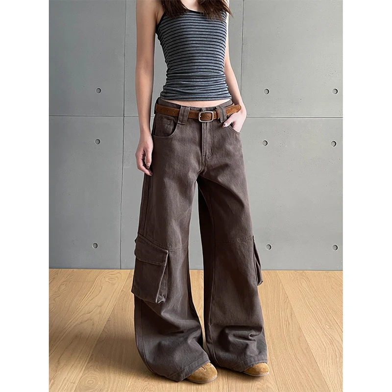 Women's Brown Gothic Baggy Cargo Jeans Harajuku Oversize Denim Trousers Y2k 90s Vintage 2000s Emo Jean Pants Trashy Clothes 2025