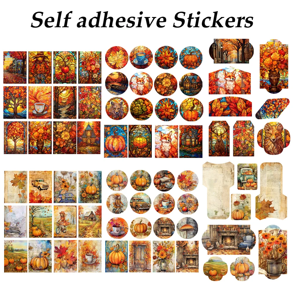 JAIIMAN60pieces(24cards+36stickers)Autumn Writable Holiday Ephemera Thick Card Set,for ArtsCrafts,Scrapbooking Supplies,Journal