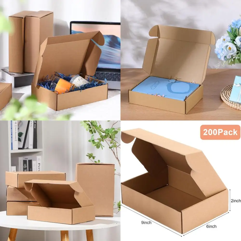 

200 картонных почтовых коробок для отправки - 9x6x2 дюйма, коричневые гофрированные почтовые конверты для упаковки товаров малого бизнеса