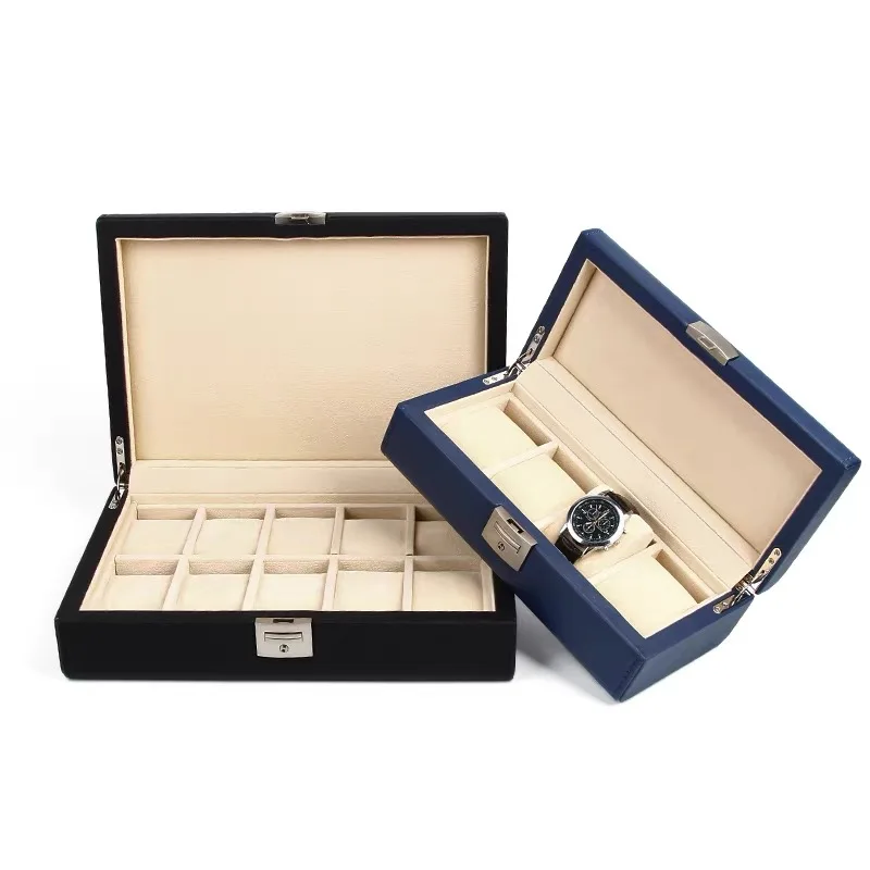 New 4 Slots Watch Case Storage Box Fashion Leather Watch Box Organizer With Lock Women Jewelry Display Box Watch Holder For Men