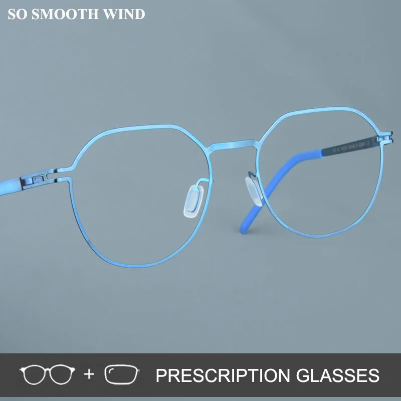 

Germany Design Polygon Round Glasses Frame Screwless Ultralight Optical Myopia Spectacle Rim Blue Purple Prescription Eyeglasses