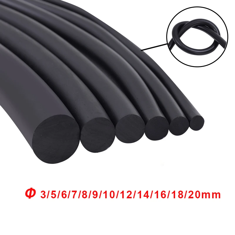 1Meter Diameter 3-20mm Black NBR Solid Sealing Strip Nitrile Rubber Round O Bar Oil Resistance Waterproof