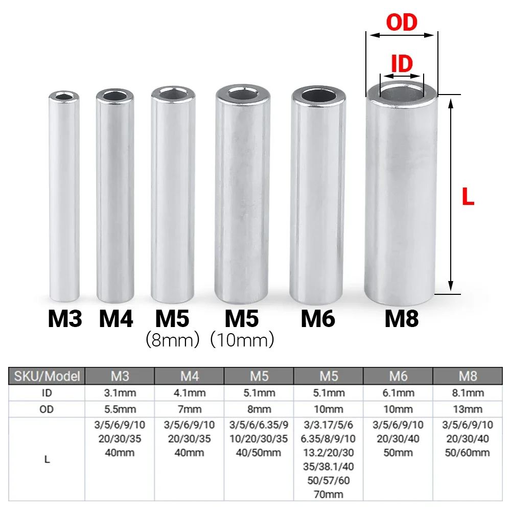 100/200Pcs Aluminum Round Spacers M3 M4 M5 M6 M8 Precise Flat Washer Bushing Gasket Spacer Sleeve Unthreaded Aluminum Standoffs