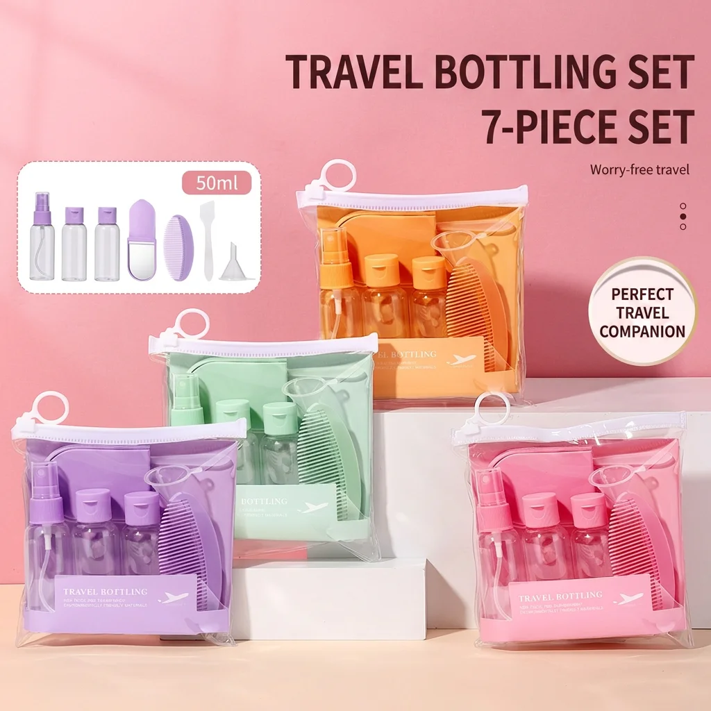 7-Piece Cosmetic Bottling Kit Wear-Resistant Refillable Travel Bottles Portable Toiletry Set Odorless Toiletry Tools Set