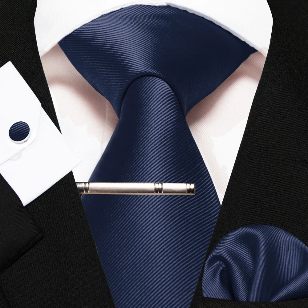Klassische Seidenkrawatte für Herren in Rot, Blau, Grün, Business-Hochzeitskrawatte für Männer, Set mit Einstecktuch und Manschettenknöpfen, Geschenk für den Bräutigam – Detail 7