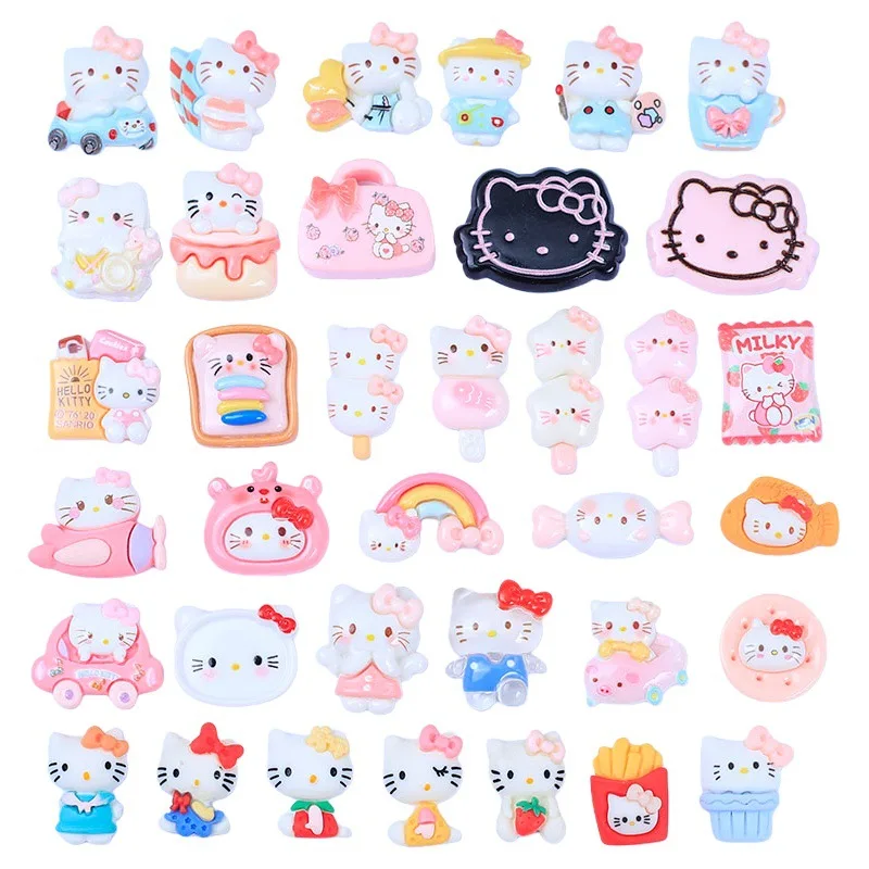 

100 шт. милых мультяшных фигурок Sanrio Hello Kitty Cat Series из смолы, плоские, для рукоделия, украшений, миниатюр, декора кукольных домиков