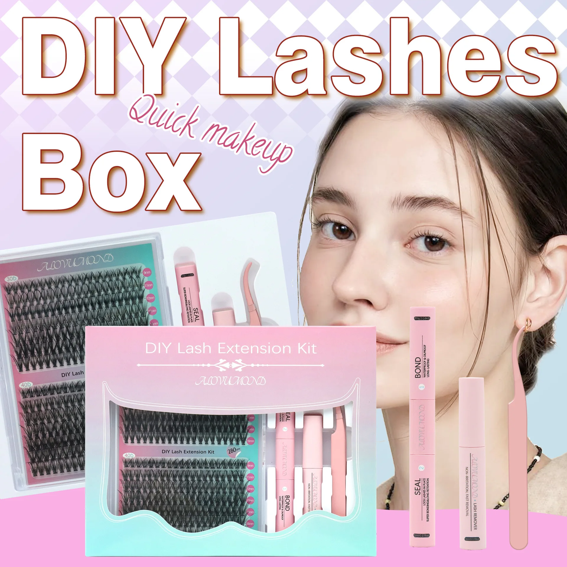DIY Lash Extension Kit 280 PCS Individual Eyelash Extension Kit Cluster Lashes Kit Lash Glue Remover for Eyelash Extensions