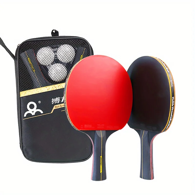 

Two Professional Table Tennis Rackets, Star-Rated Table Tennis Rackets, Double-Sided Rubber Rackets with Bag and Three Ping Pong Balls