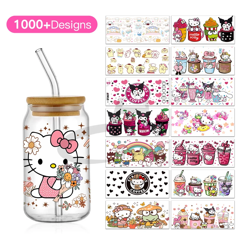 KAWAII Cute Kuromi Sanrio 16oz UV DTF Cup Wrap Transfers Libbey Wrap Tumbler Stickers Glass Can Decal Self-adhesive Waterproof