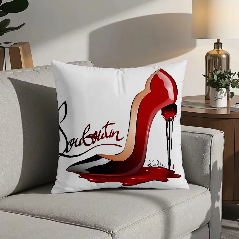 Christians High Heels Louboutins Pillow Case Double Sided Printed Cushion Cover Soft Short Plush Sofa Decorative Home Decoration