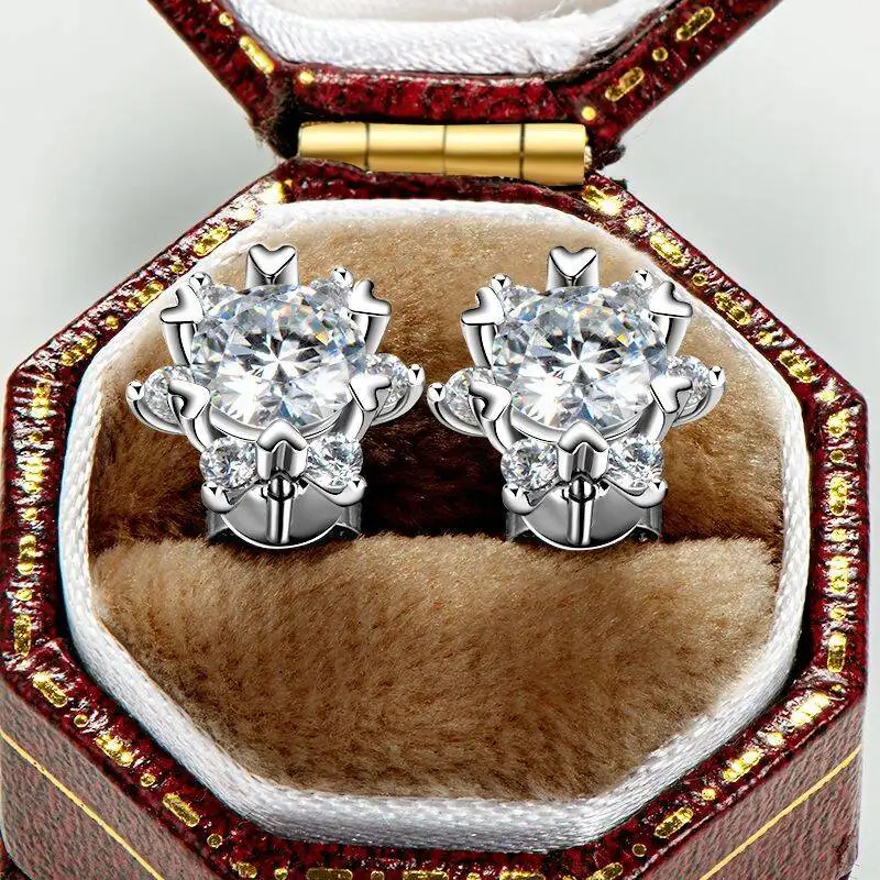 TY Damen-Ohrstecker aus 925er-Sterlingsilber, Moissanit, 0,5/1 Karat Schneeflocken-Ohrstecker, VVS1, edler Schmuck, Geschenk mit Zertifikat – Detail 9