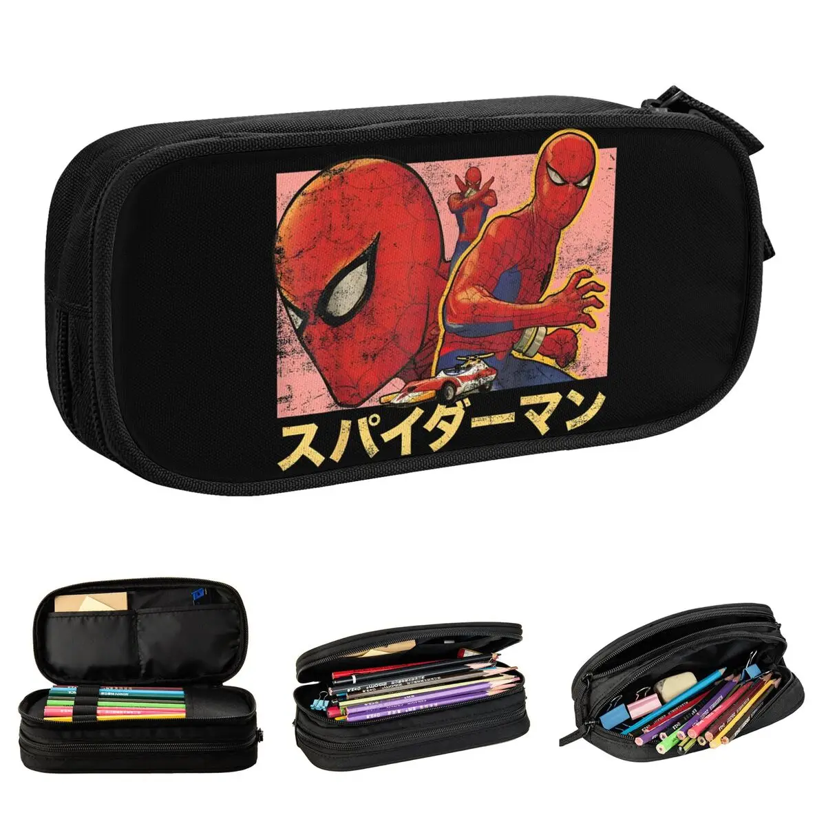 Large Capacity Pencil Pouch Spider-Man Superhero Merch Spider Man Spiderman Double Layer Pen Case Girl Makeup Bags Gift