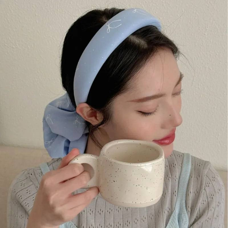 

Повязка на голову с синим бантом и высоким черепом, повязка на голову из губки для девочек, универсальное кольцо для толстой кишки, веревка для волос, завязанные аксессуары для волос с шаровой головкой