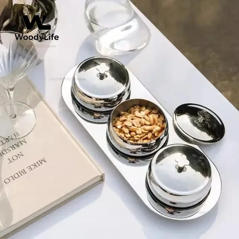 304Stainless Steel Dried Fruit Snacks Decorative Bowl European Style Light luxury Household Use Fruit Biscuits Storage Tray