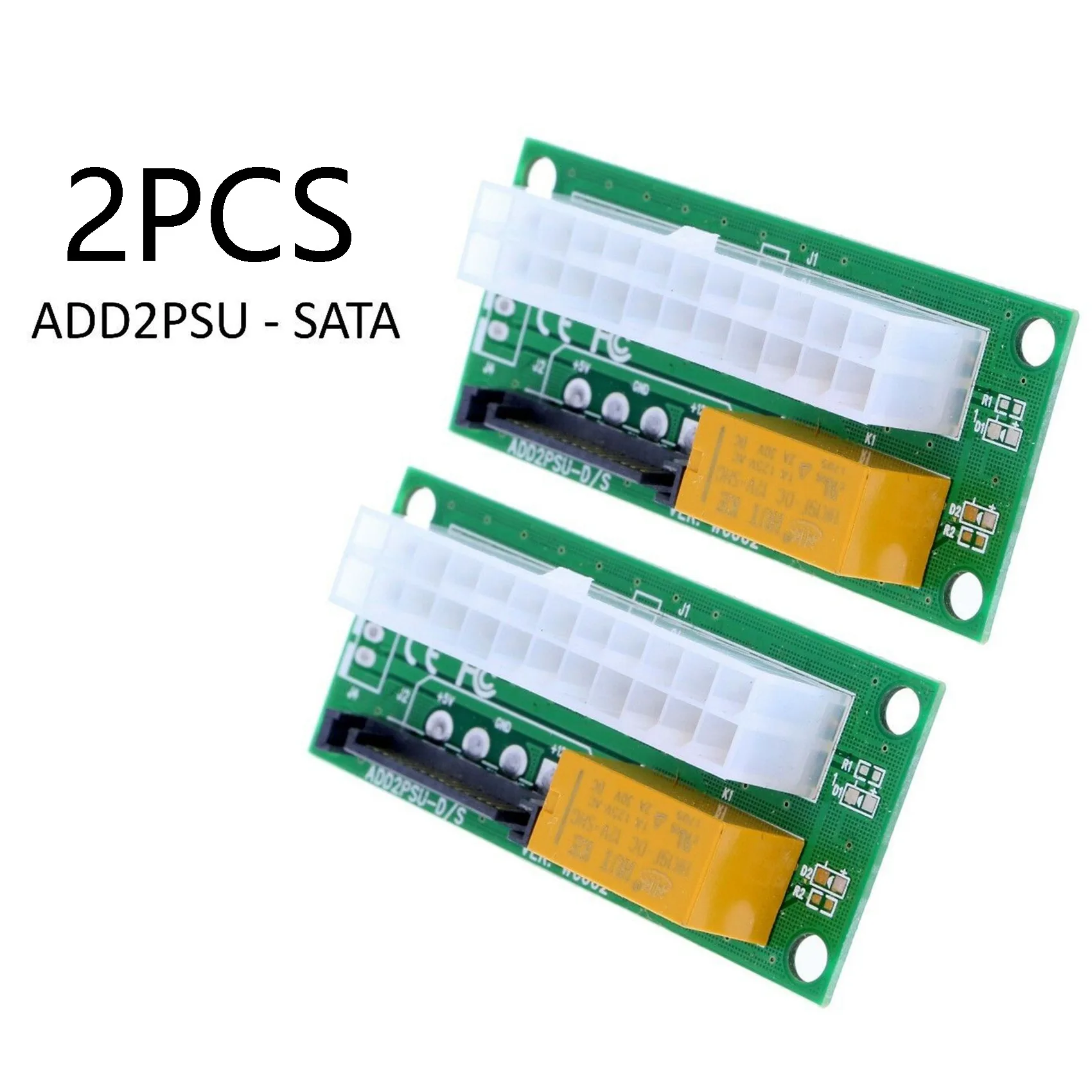 2PCS Dual PSU Adapter ATX 24Pin to SATA Power Sync Starter Card ADD2PSU Riser Extender Adapter for BTC Miner