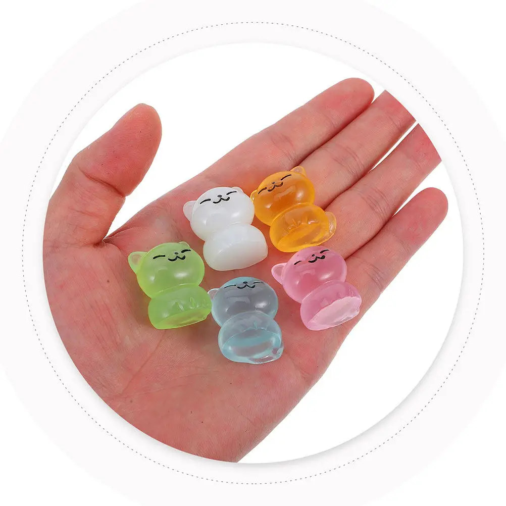 20Pcs Luminous Miniature Resin Cat Sculptures Glowing Tiny Cats for Fairy Garden Micro Landscape Decoration Night Light
