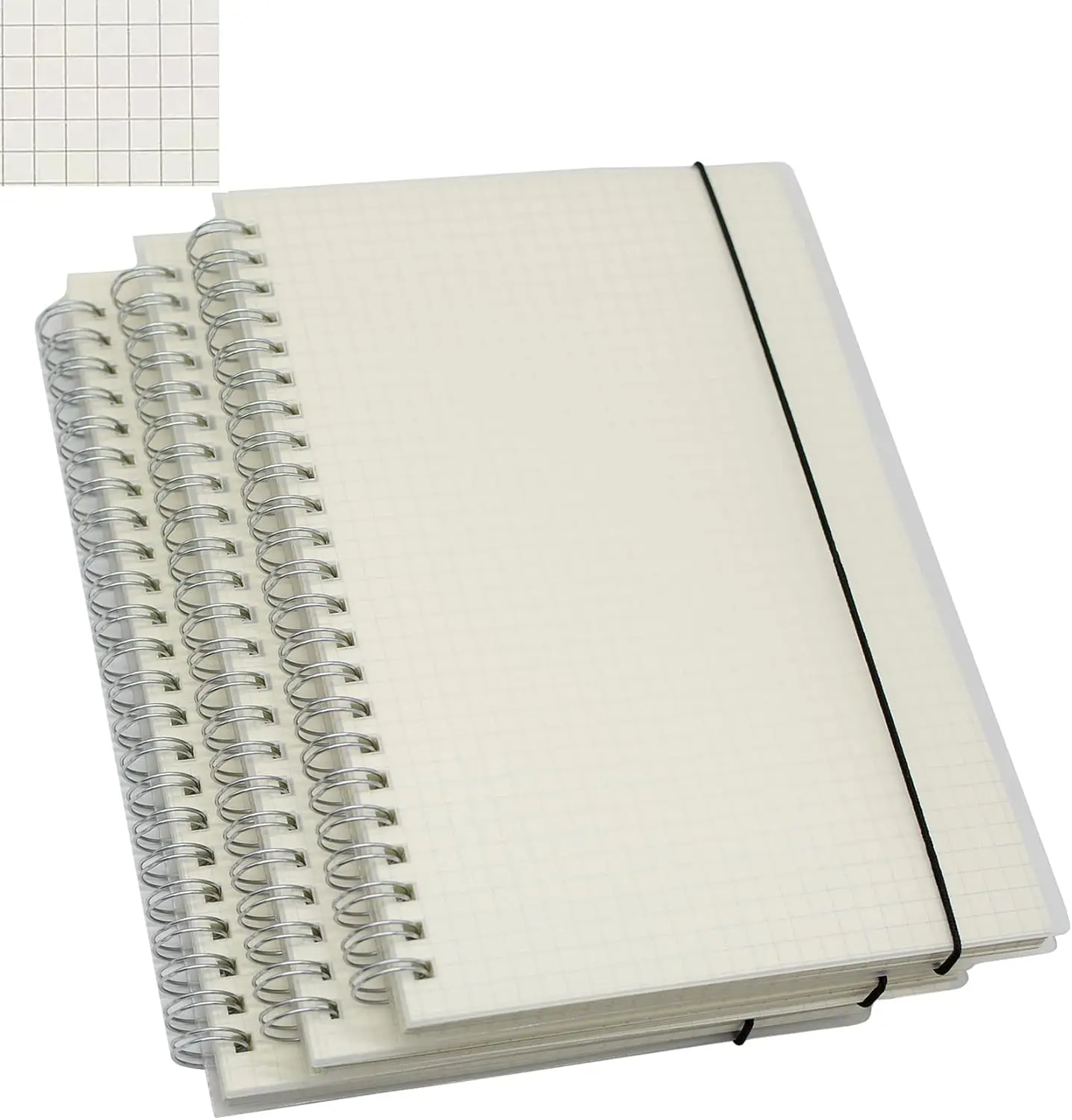 

3 Pcs A5 Thick Plastic Hardcover Spiral Notebooks, Graph Paper, 160 Pages Each, Translucent Frosting, 5.7" x 8.3"