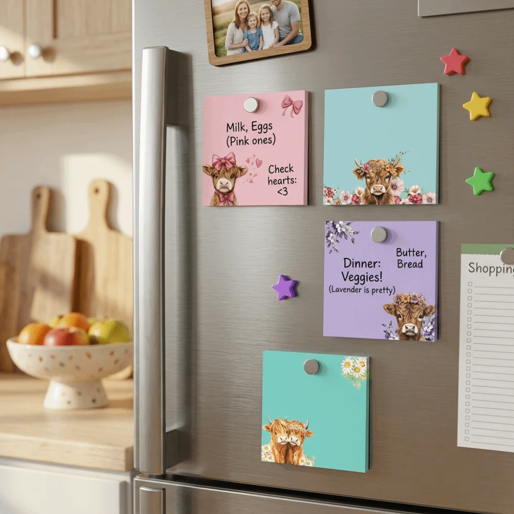 

Stickers Cartoon Design Sticky Notes Set Square Cute Cow Self-Stick Notes Notepad 80 Pages Sticky Notes Home