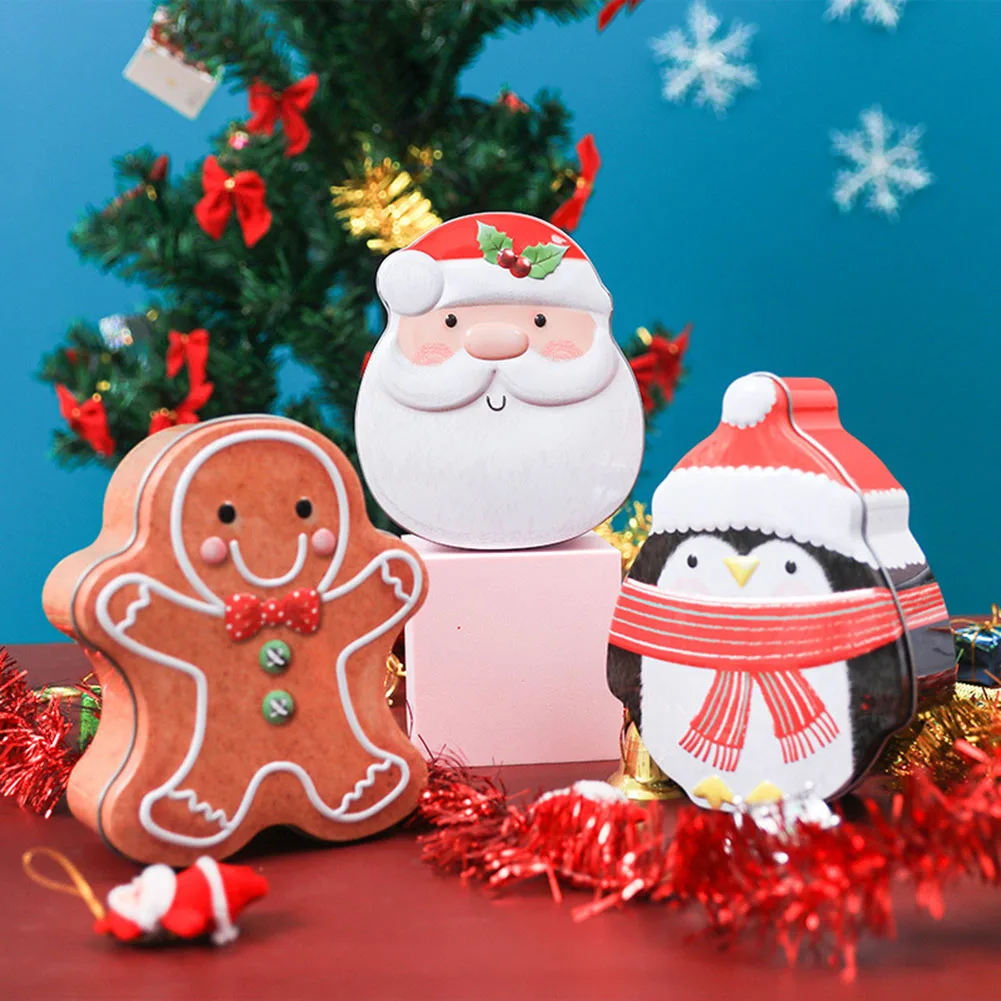 1pc Christmas Iron Box Candy Box With Lid Christmas Candy Box Santa Claus Snowman Penguin Chocolate Cookies Snacks Party