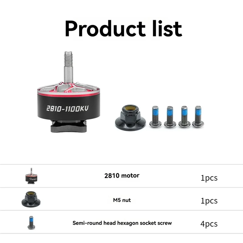 محرك الطائرة بدون طيار بدون فرش 2810 1100KV Dolphinrc 5 مم رمح 6S منخفض الضوضاء طويل الأمد لطائرة RC FPV بدون طيار