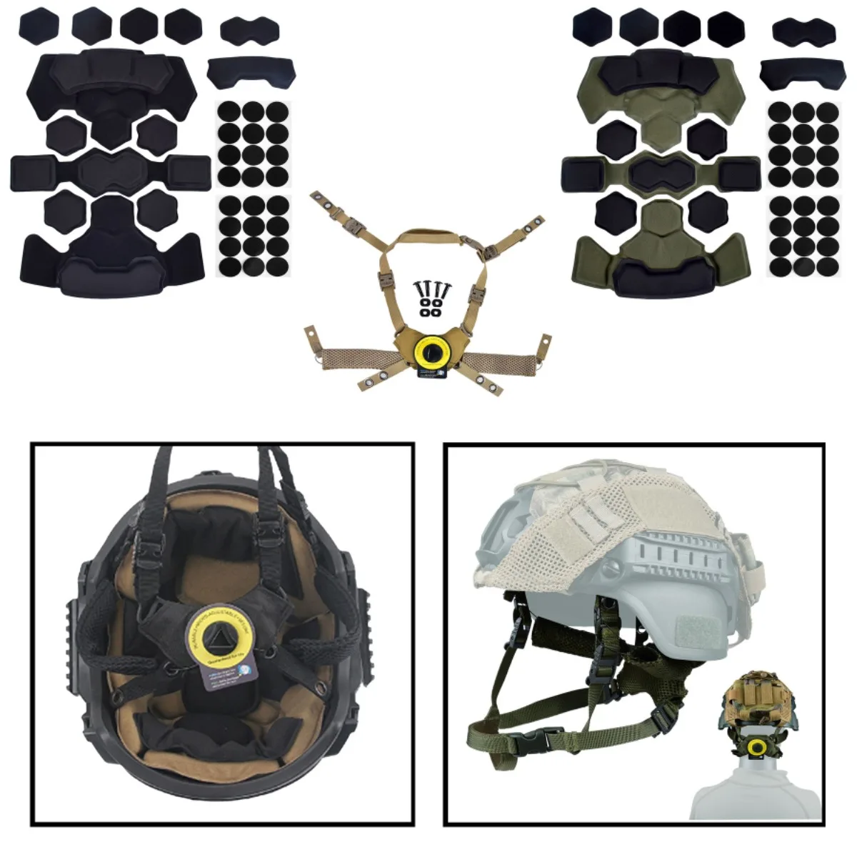 Taktischer Helm-Innenfutter und Aufhängungssystem, Memory-Schaum-Polster, Kinnriemen aus Gurtband für Airsoft, Outdoor-Jagdausrüstung