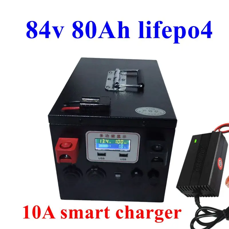 

84v 80Ah lifepo4 lithium battery 27S 86.4V BMS for 8000W inverter EV power supply motorhome Floor cleaner+ 10A charger