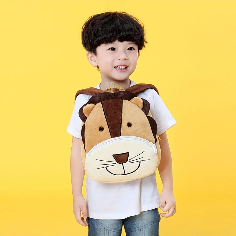 Children School Backpack Cartoon Lion Design Comfortable Soft Plush Material For Toddler Baby Kindergarten Kids Snacks Bag