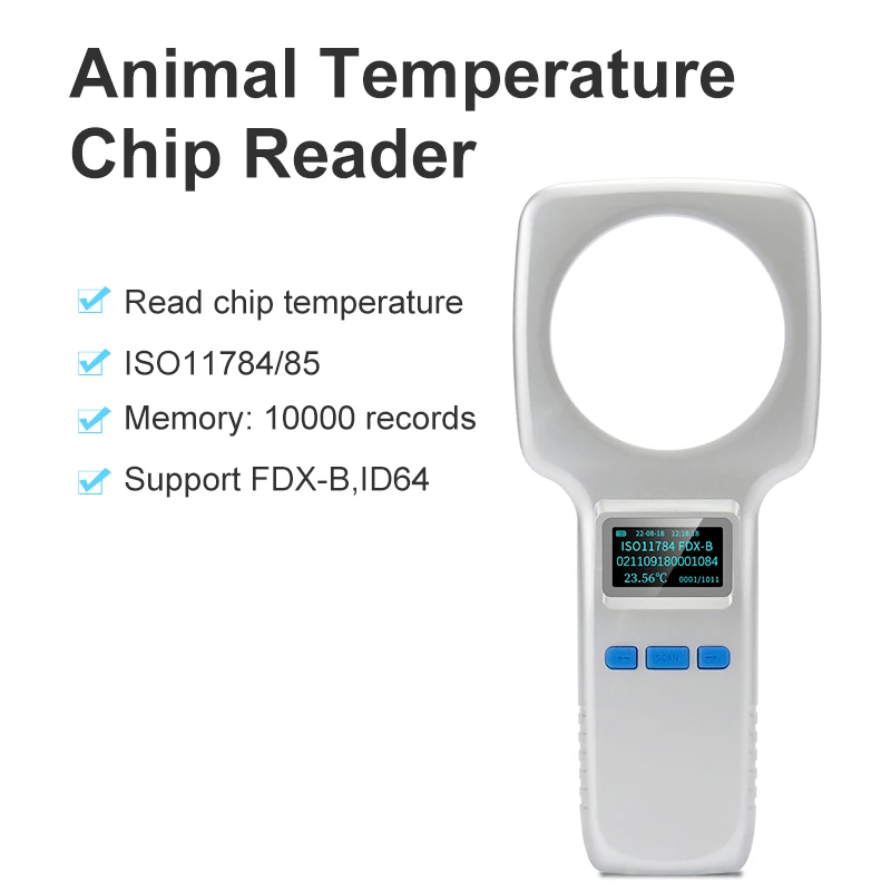 134.2KHz Animal Temperature Chip Reader RFID FDX-B Pet Temperature Measurement Scanner Gift Pet Temperature Glass Tag