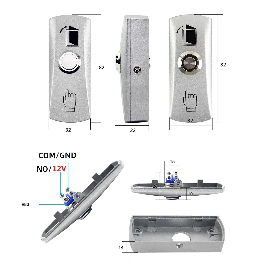 Access Button Door Exit Push Switch No Touch Release Gate Opener Door Access Control System Entry Open Touch